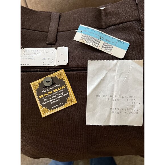 VTG Authentic Knit 100% Polyester Brown Dress Pants Mens 36 USA Made Ban-Rol - Picture 12 of 16